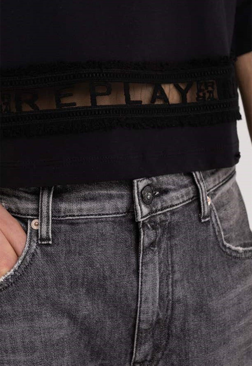 טי שירט קצרה קרופ עם הדפס נשים - Replay