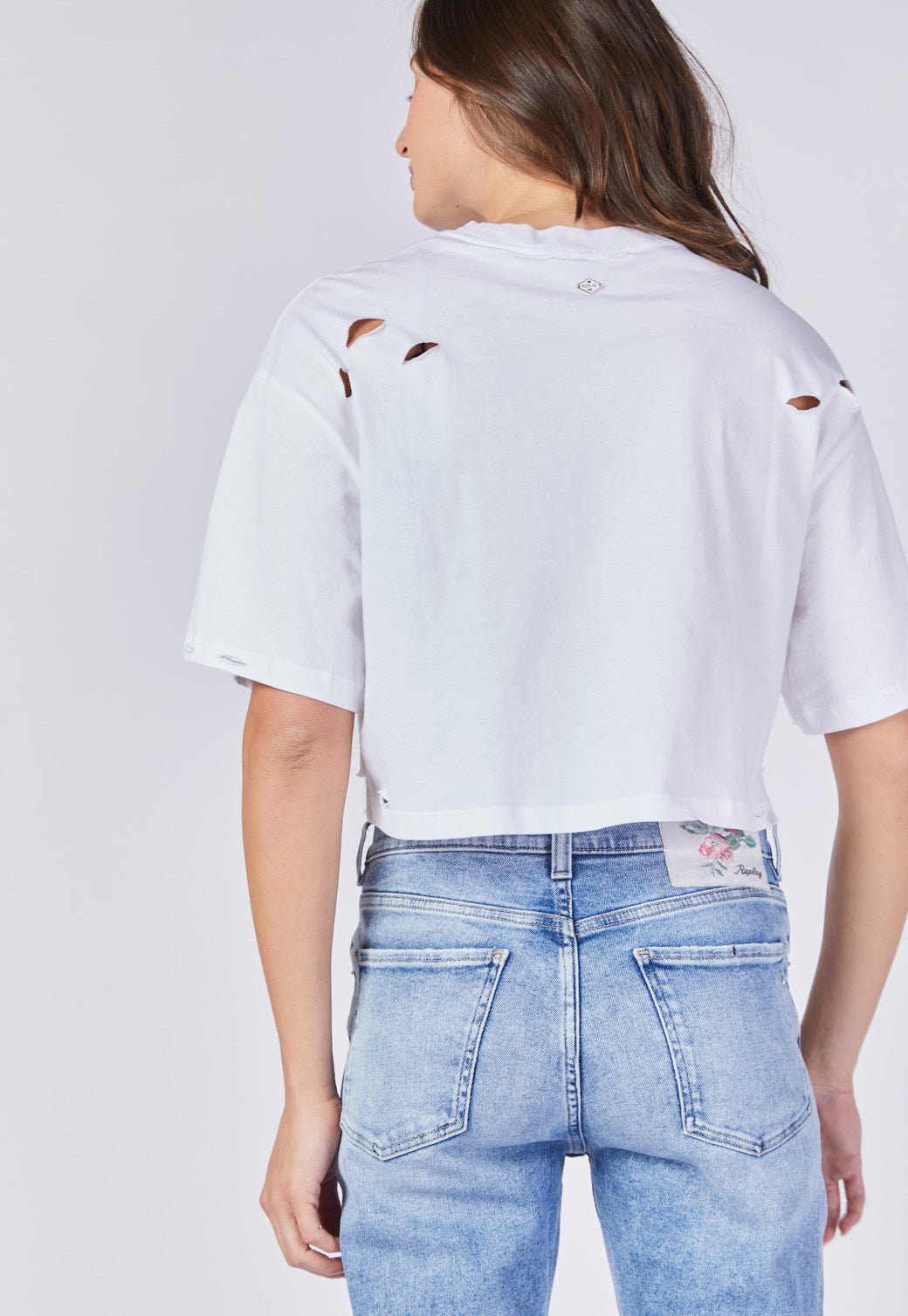 טי שירט קצרה קרופ עם הדפס נשים נשים - Replay