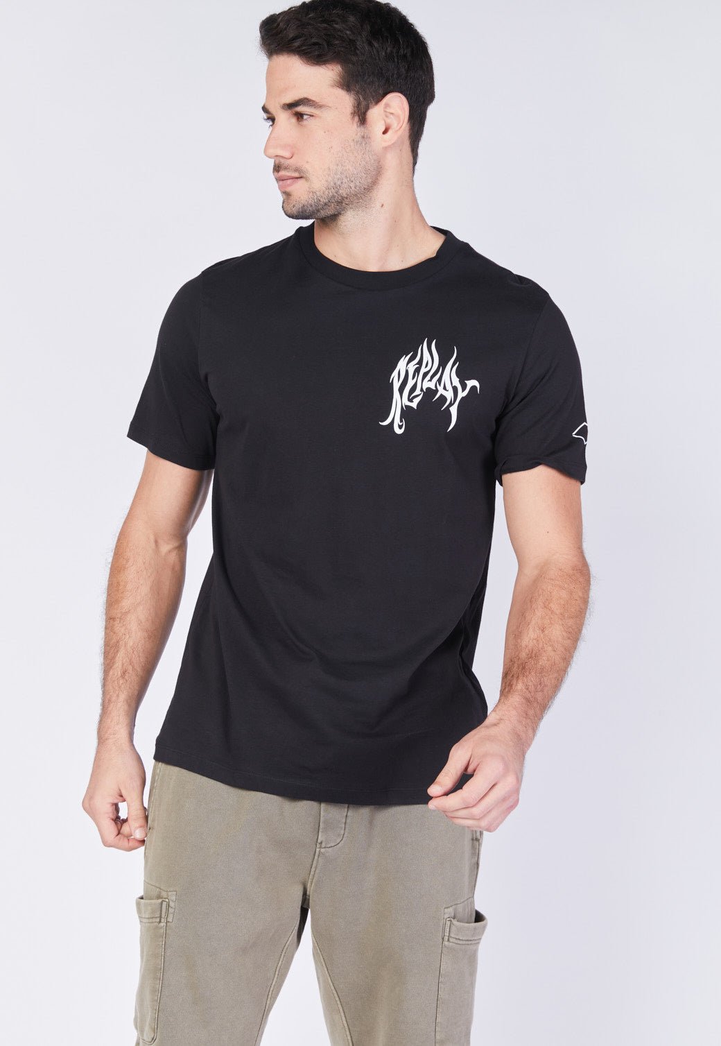 טי שירט קצרה עם הדפס בגב גברים - Replay