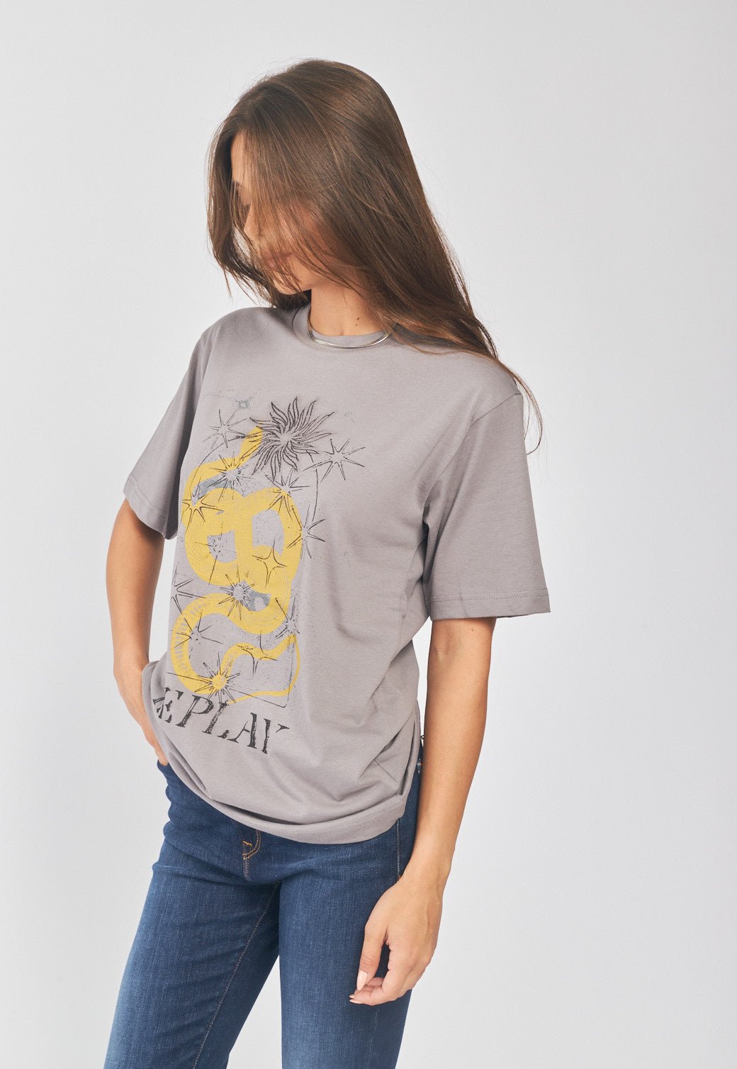 טי שירט קצרה עם הדפס בחזית נשים - Replay