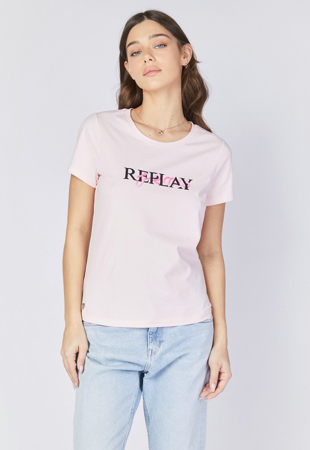 טי שירט קצרה עם הדפס לוגו כפול בחזית נשים - Replay