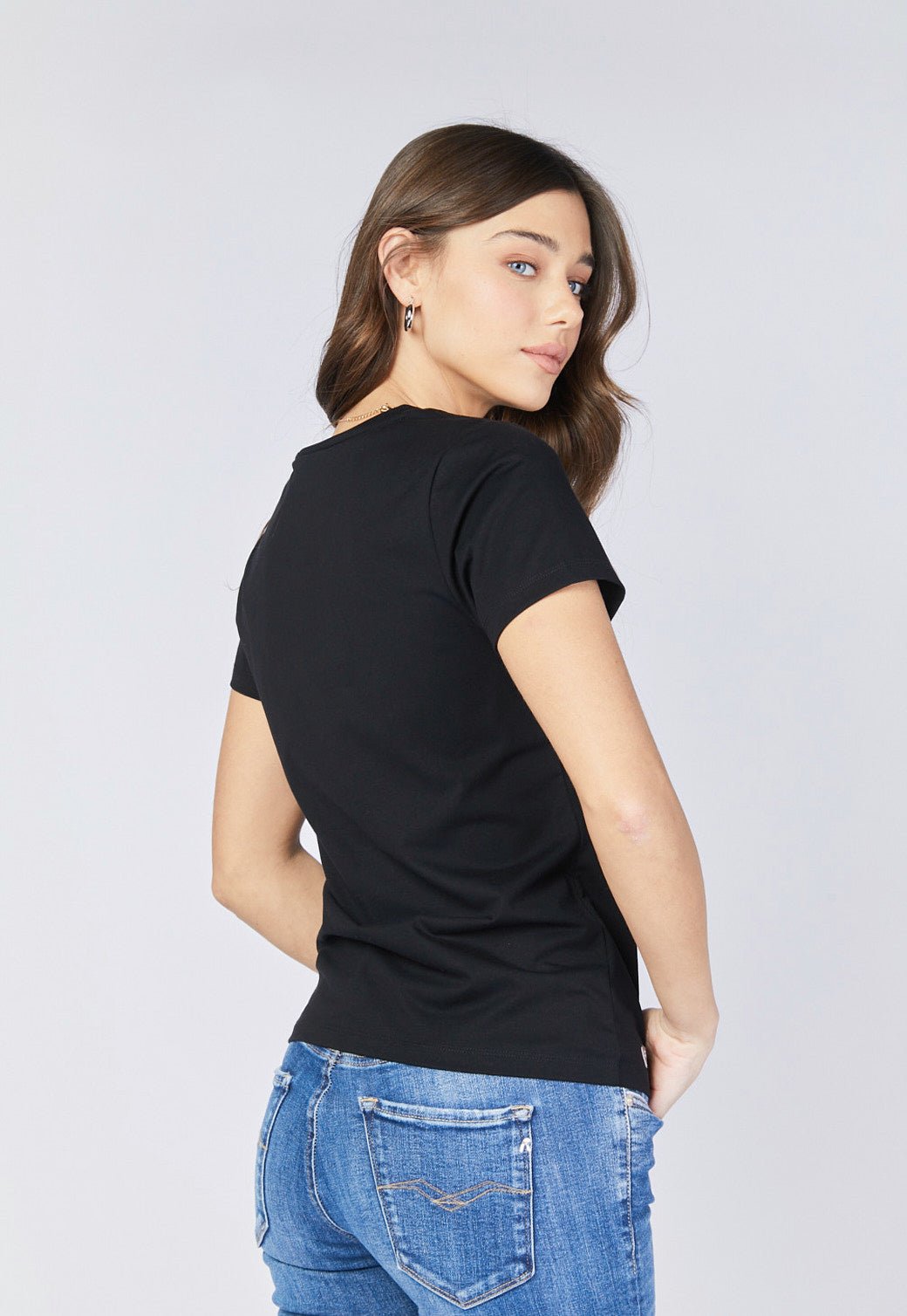 טי שירט קצרה עם הדפס לוגו כפול בחזית נשים - Replay