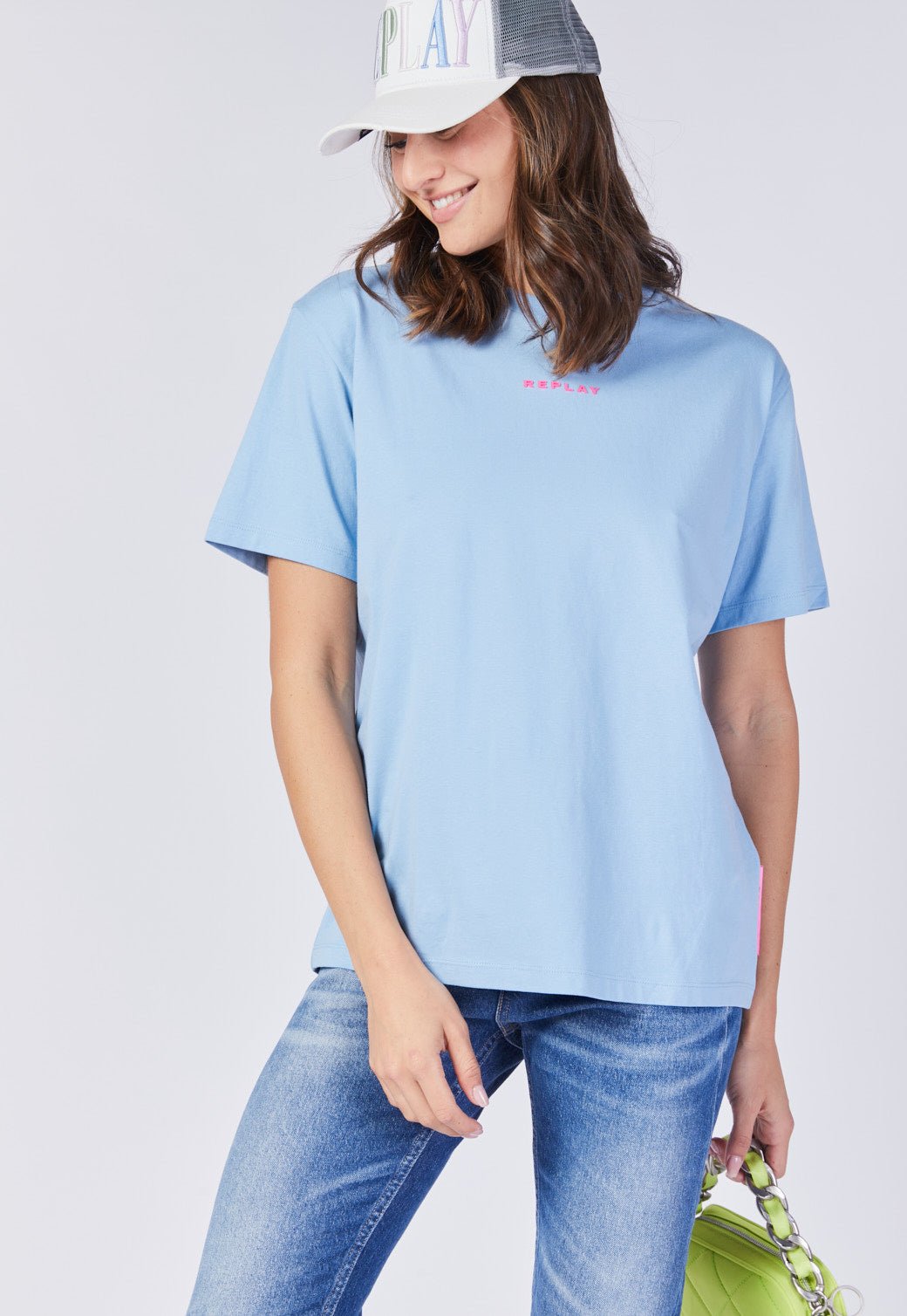 טי שירט קצרה עם הדפס לוגו לב בגב נשים - Replay