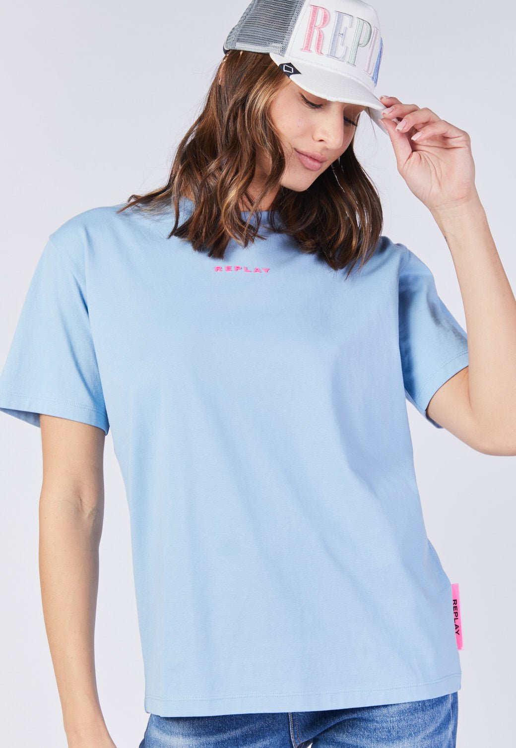 טי שירט קצרה עם הדפס לוגו לב בגב נשים - Replay