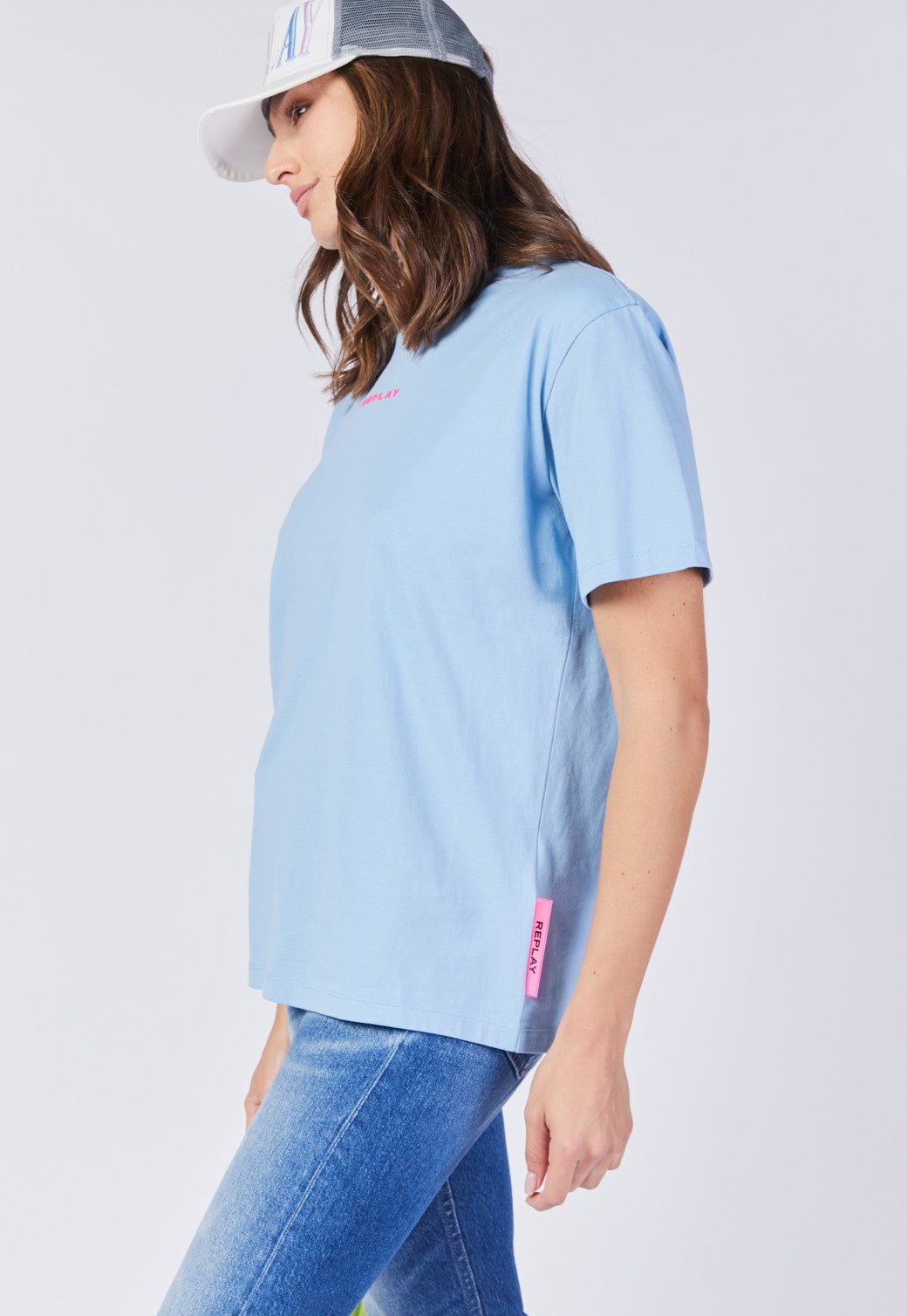 טי שירט קצרה עם הדפס לוגו לב בגב נשים - Replay