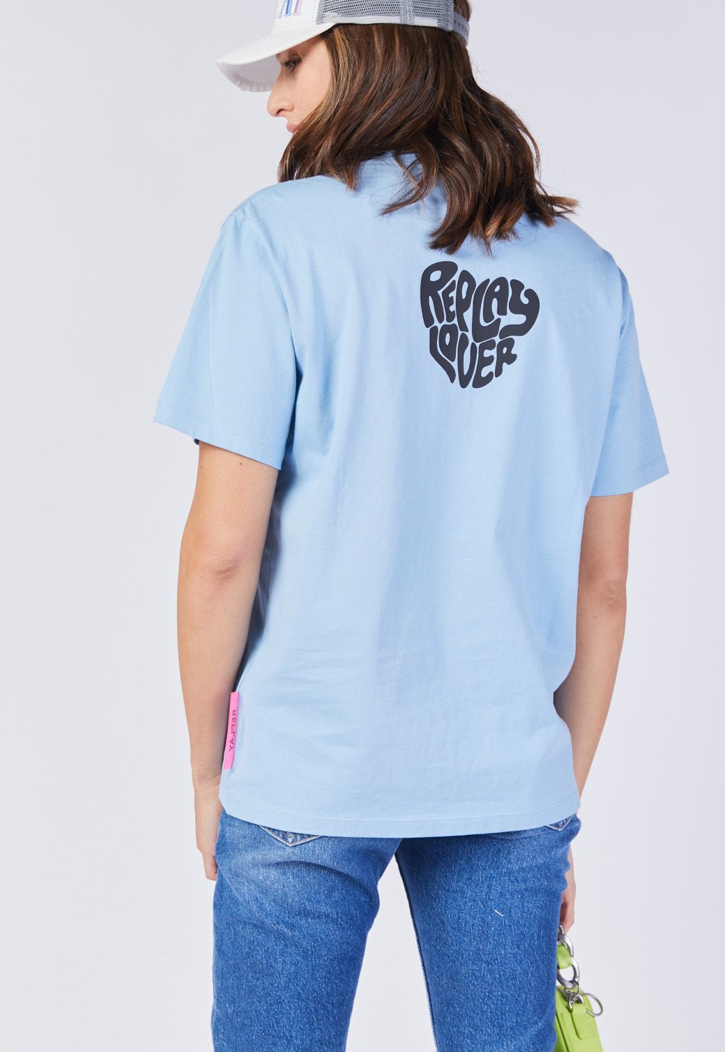 טי שירט קצרה עם הדפס לוגו לב בגב נשים - Replay