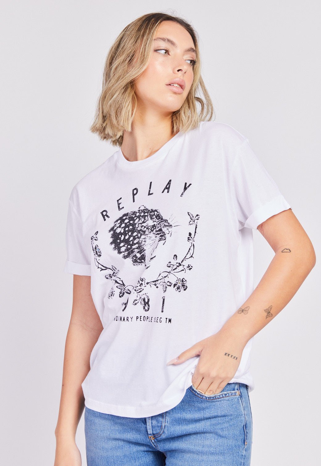 טי שירט קצרה עם הדפס לוגו נשים - Replay