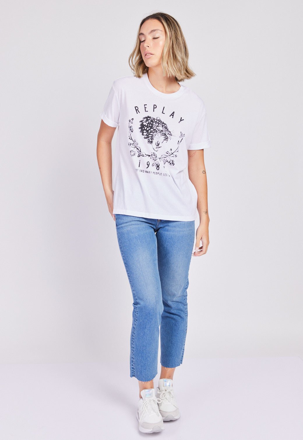 טי שירט קצרה עם הדפס לוגו נשים - Replay