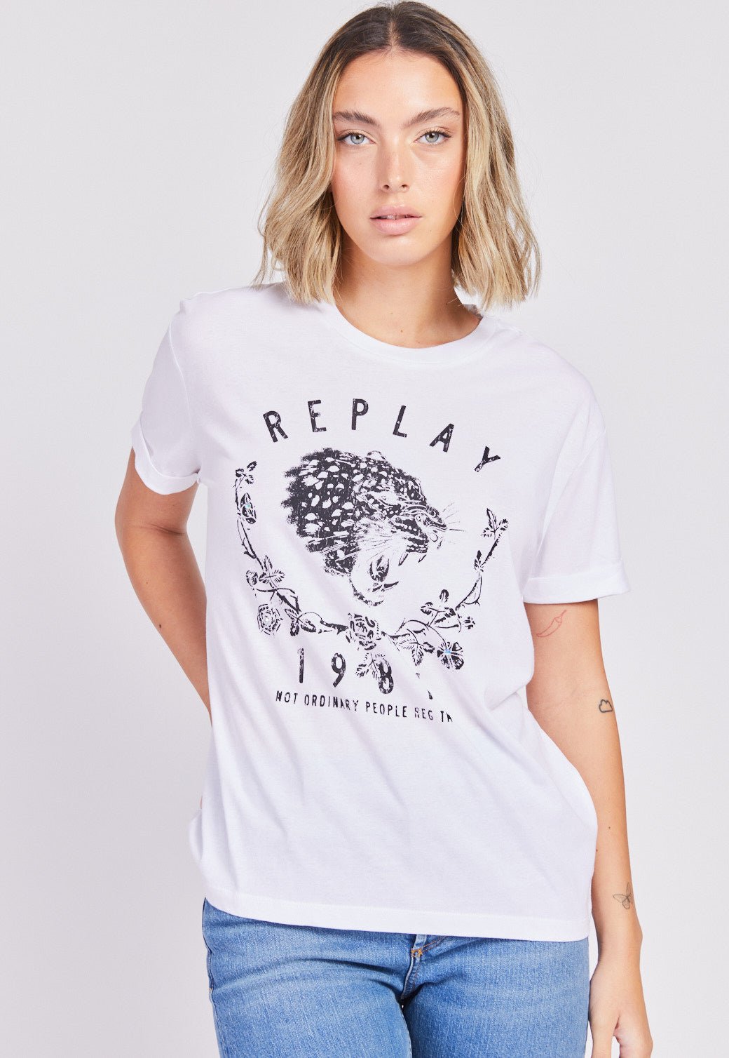 טי שירט קצרה עם הדפס לוגו נשים - Replay