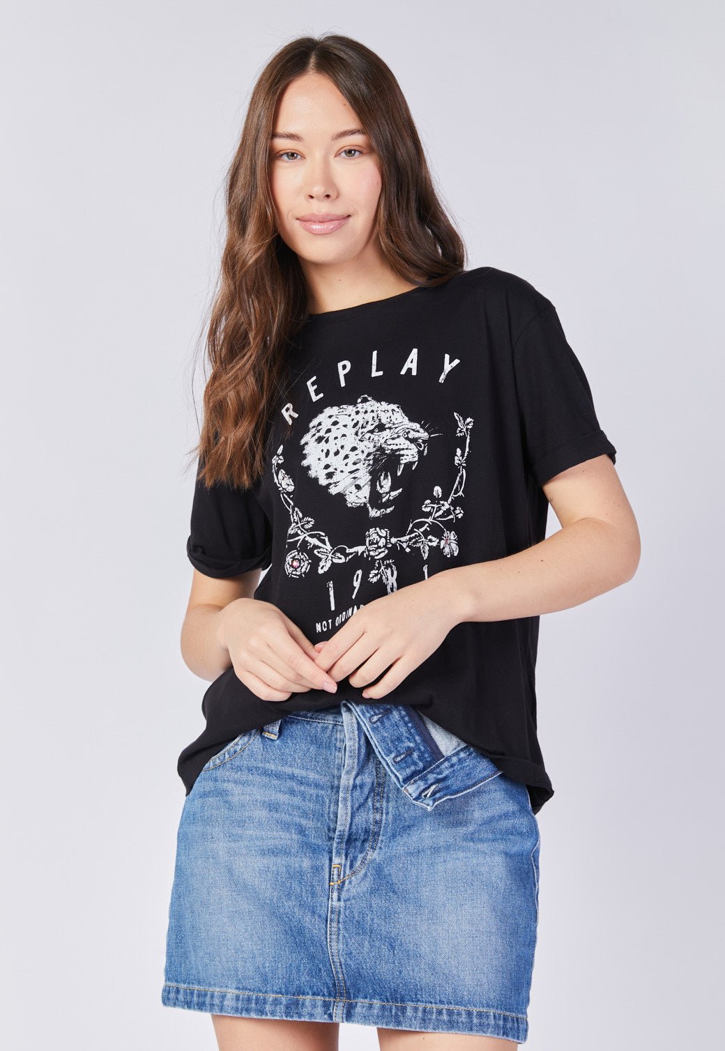 טי שירט קצרה עם הדפס לוגו נשים נשים - Replay