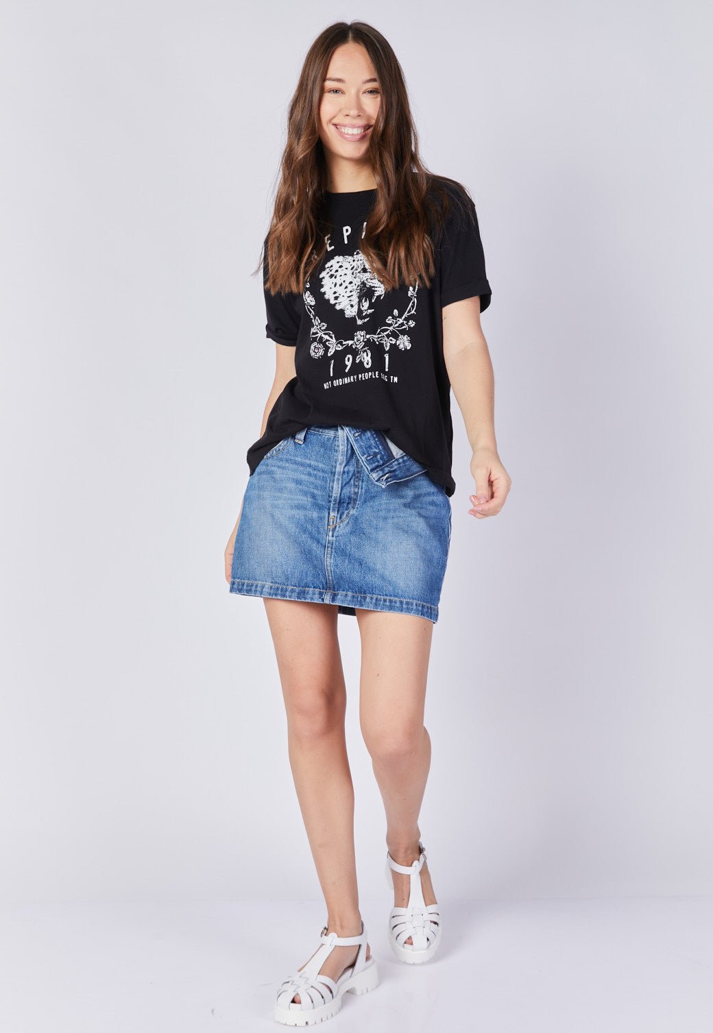 טי שירט קצרה עם הדפס לוגו נשים נשים - Replay