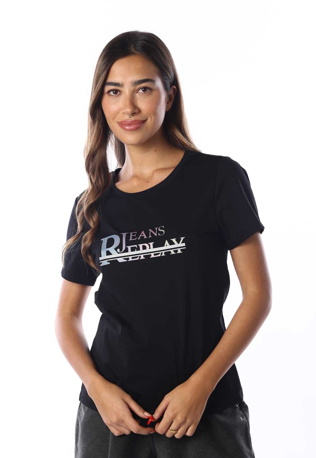 טי שירט קצרה עם לוגו נשים - Replay