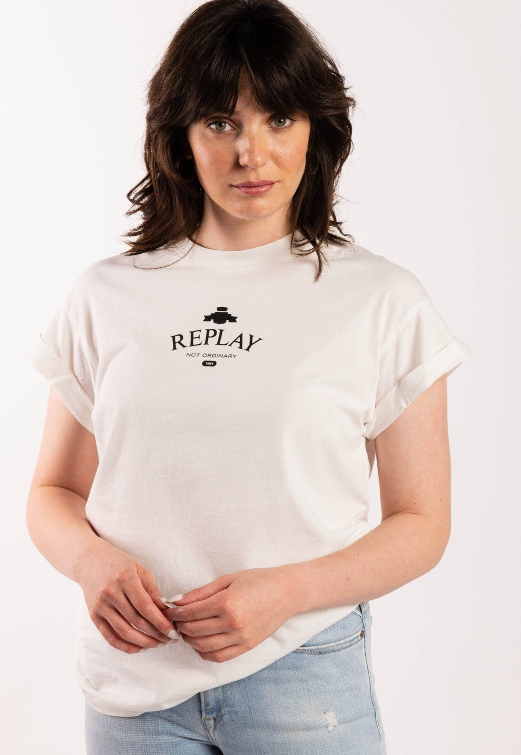 טי שירט קצרה עם לוגו נשים - Replay
