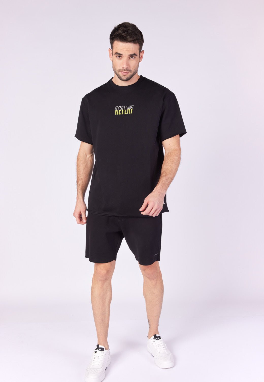 טי שירט קצרה עם רקמה בחזה גברים - Replay