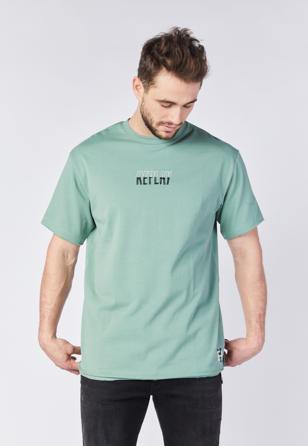 טי שירט קצרה עם רקמה בחזה גברים - Replay