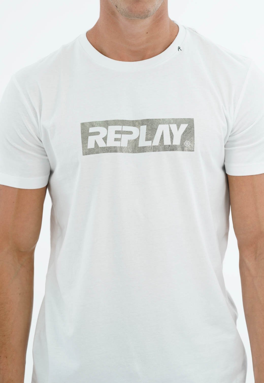 טי שירט קצרה מכותנה עם לוגו גדול בחזה גברים - Replay