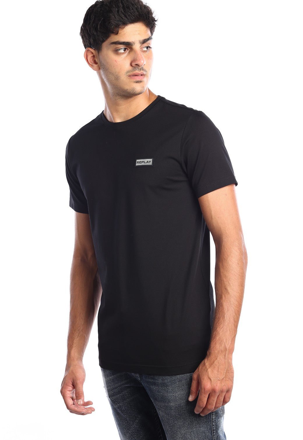 טי שירט לייקרה קצרה עם פלטת לוגו קטן גברים - Replay