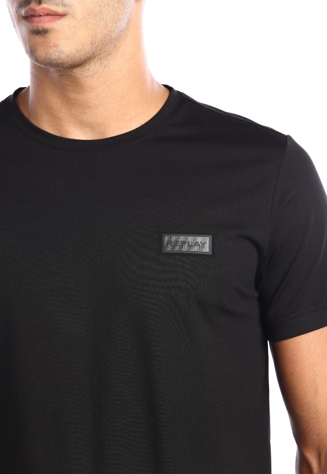 טי שירט לייקרה קצרה עם פלטת לוגו קטן גברים - Replay