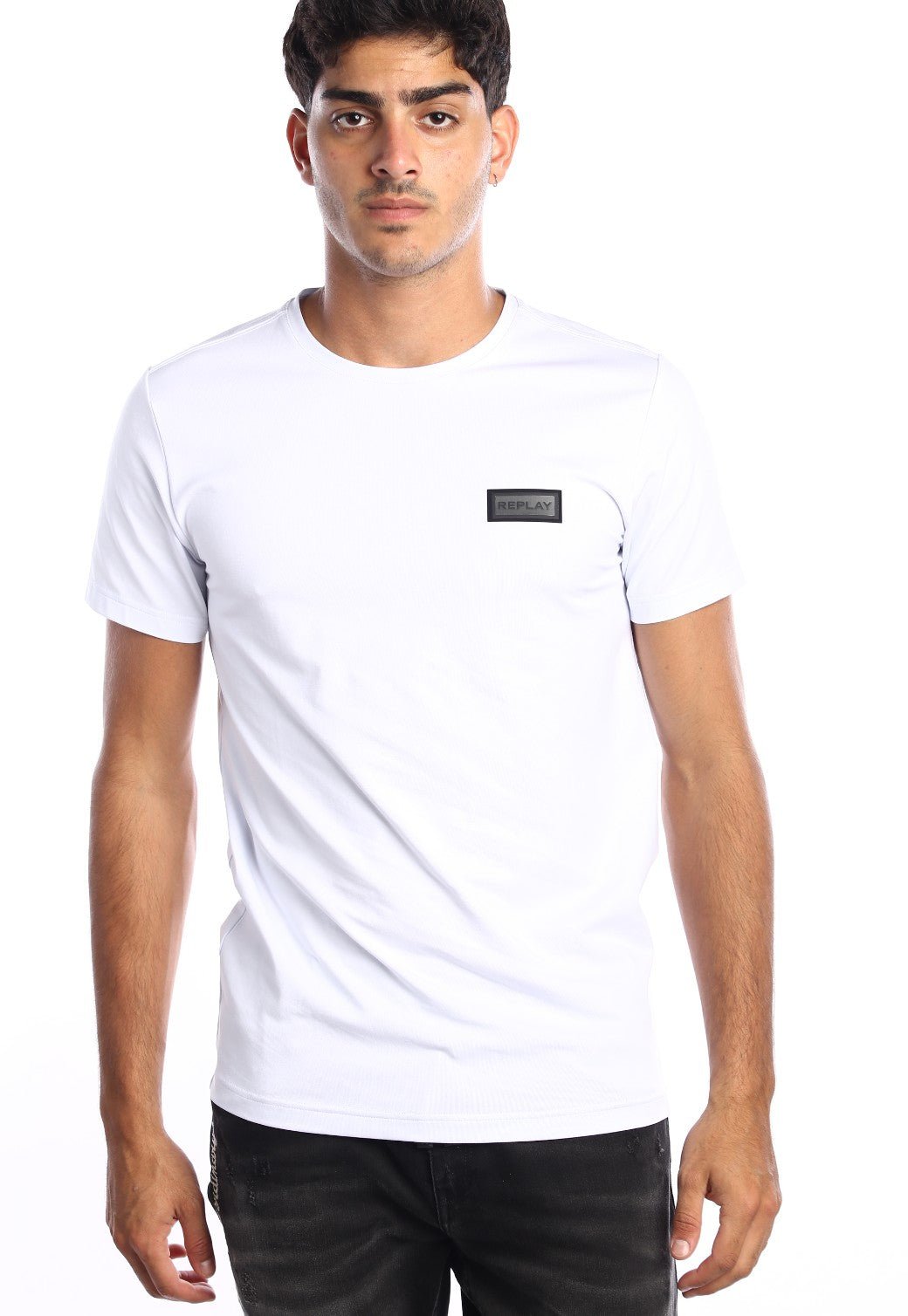 טי שירט לייקרה קצרה עם פלטת לוגו קטן גברים - Replay