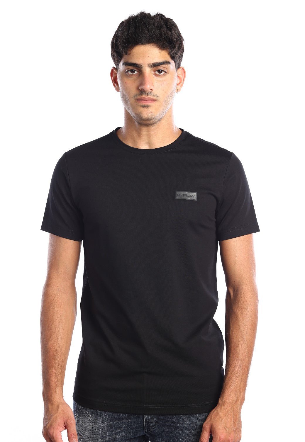 טי שירט לייקרה קצרה עם פלטת לוגו קטן גברים - Replay