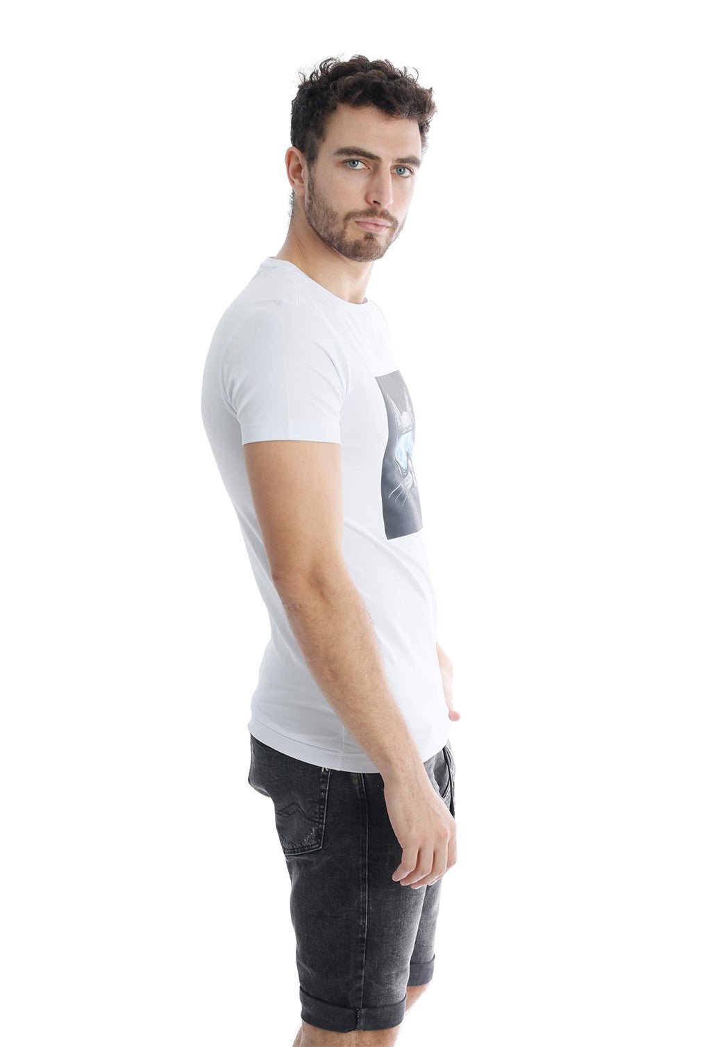 טי שירט לייקרה קצרה עם הדפס חתול גברים - Replay