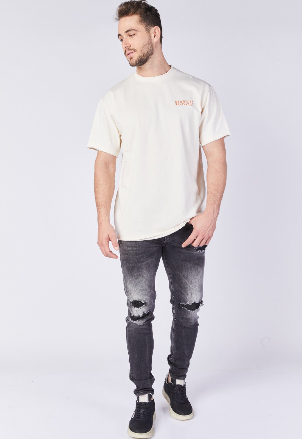 טי שירט רחבה עם לוגו גברים - Replay