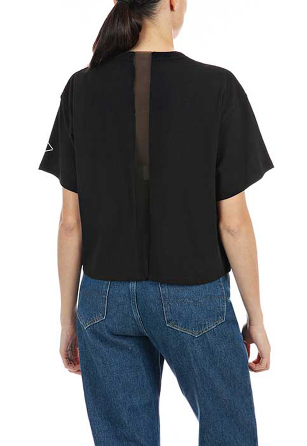 טי שירט כותנה קצרה לוגו בחזה נשים - Replay