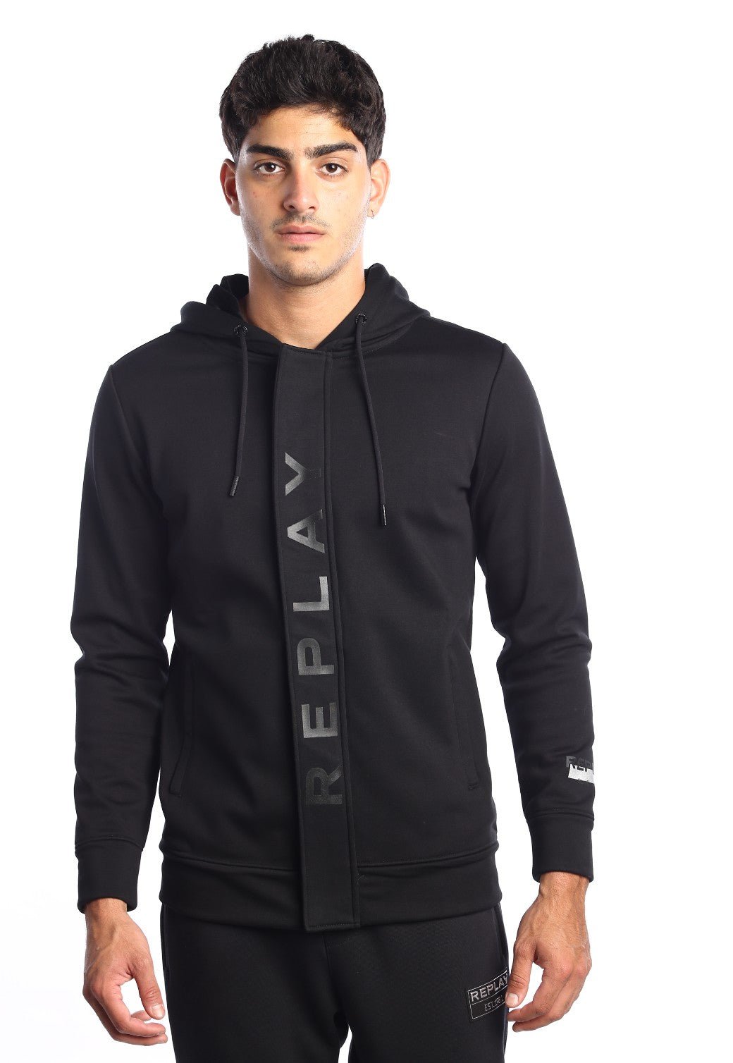 קפוצ'ון רוכסן בטנת וולור פנימית ארוך לוגו גדול גברים - Replay