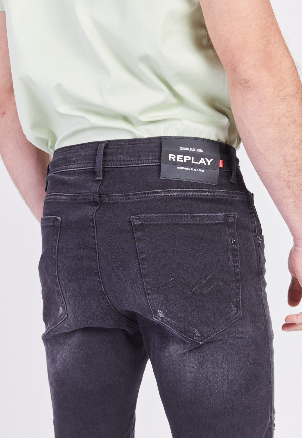 מכנסי ג'ינס בגזרה ישרה עם שרוך במותן גברים - Replay