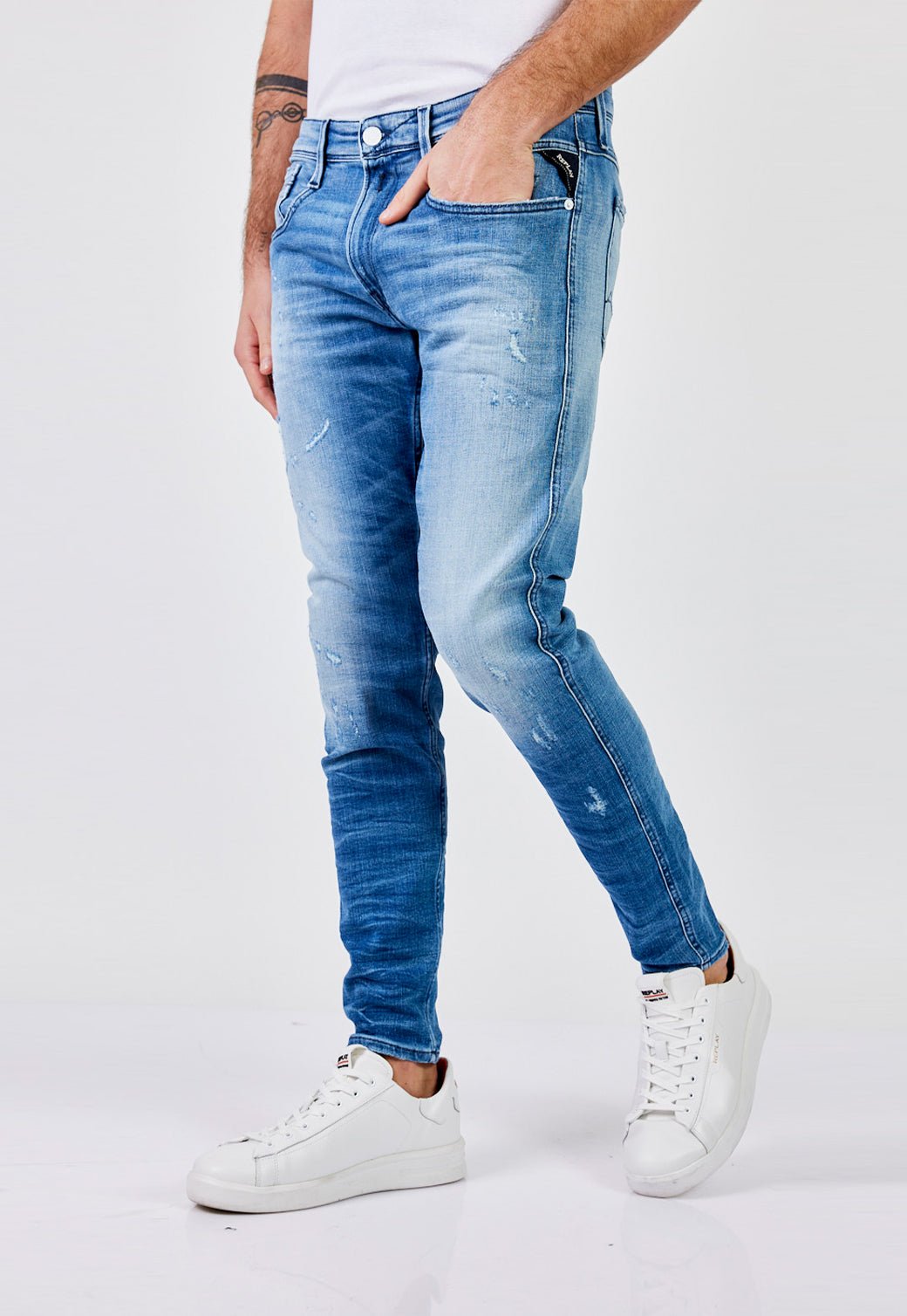 מכנסי ג'ינס Slim Fit BRONNY עם קרעים גברים - Replay