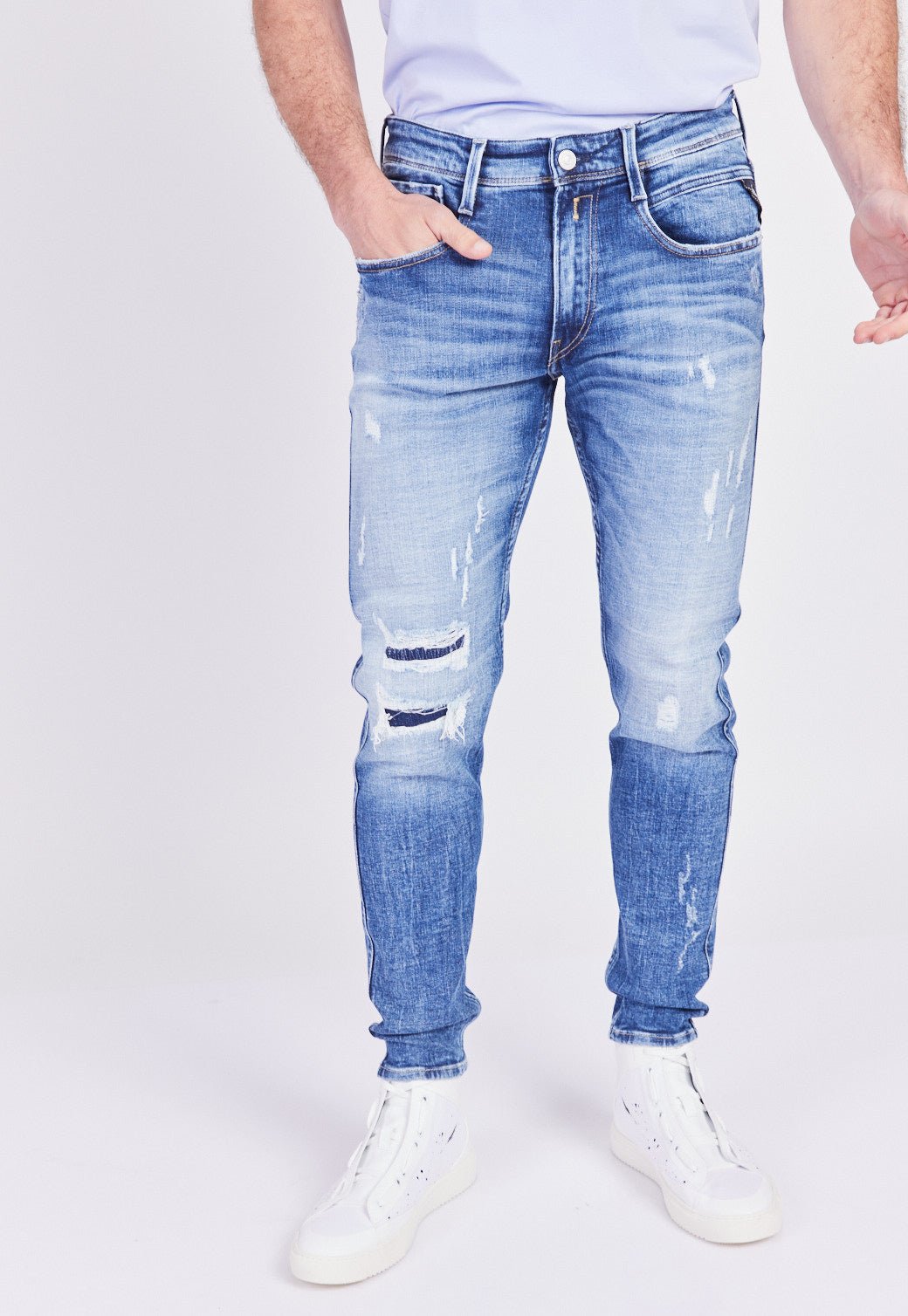 מכנסי ג'ינס Slim Fit BRONNY עם קרעים גברים - Replay