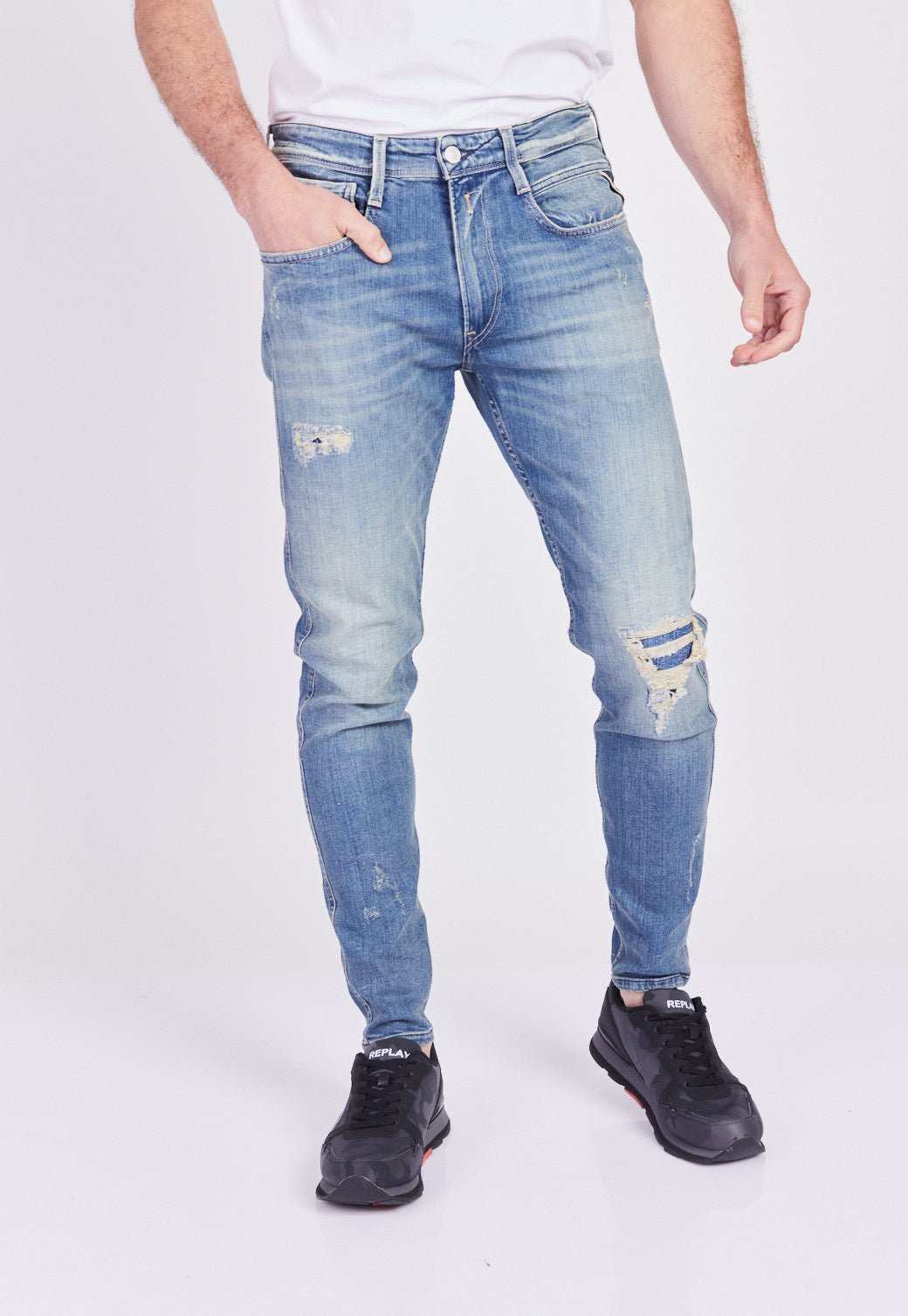 מכנסי ג'ינס Slim Fit BRONNY עם קרעים גברים - Replay