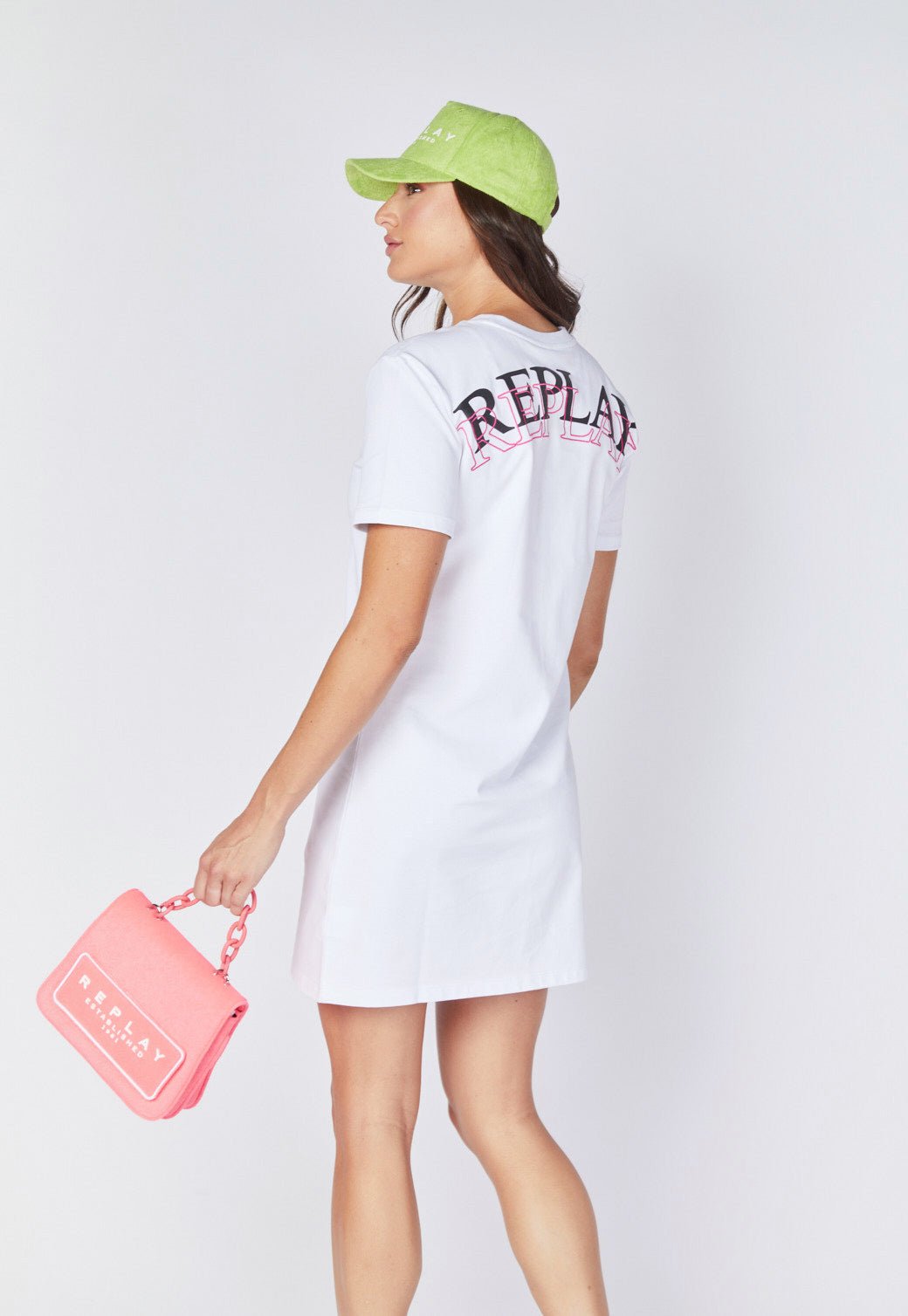 שמלת טי שירט קצרה עם הדפס לוגו בגב נשים - Replay