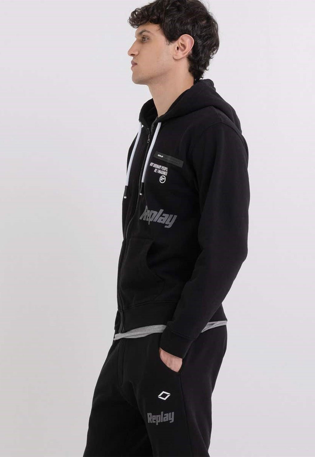 סווטשירט קפוצ'ון הדפס כיתוב גברים - Replay