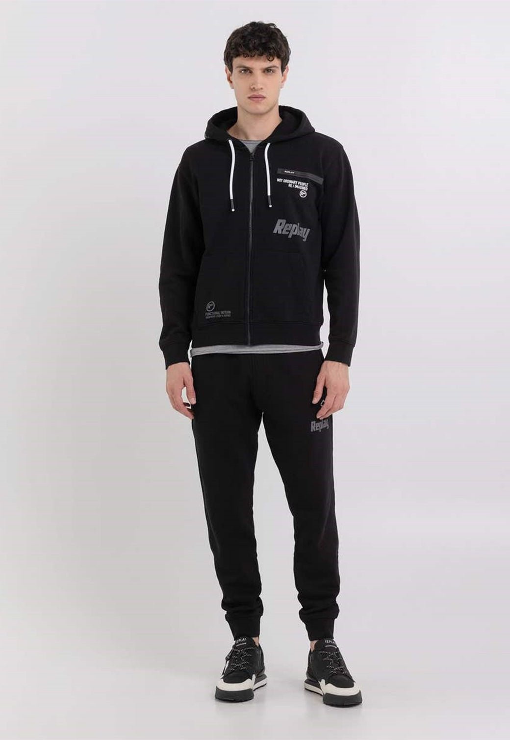 סווטשירט קפוצ'ון הדפס כיתוב גברים - Replay