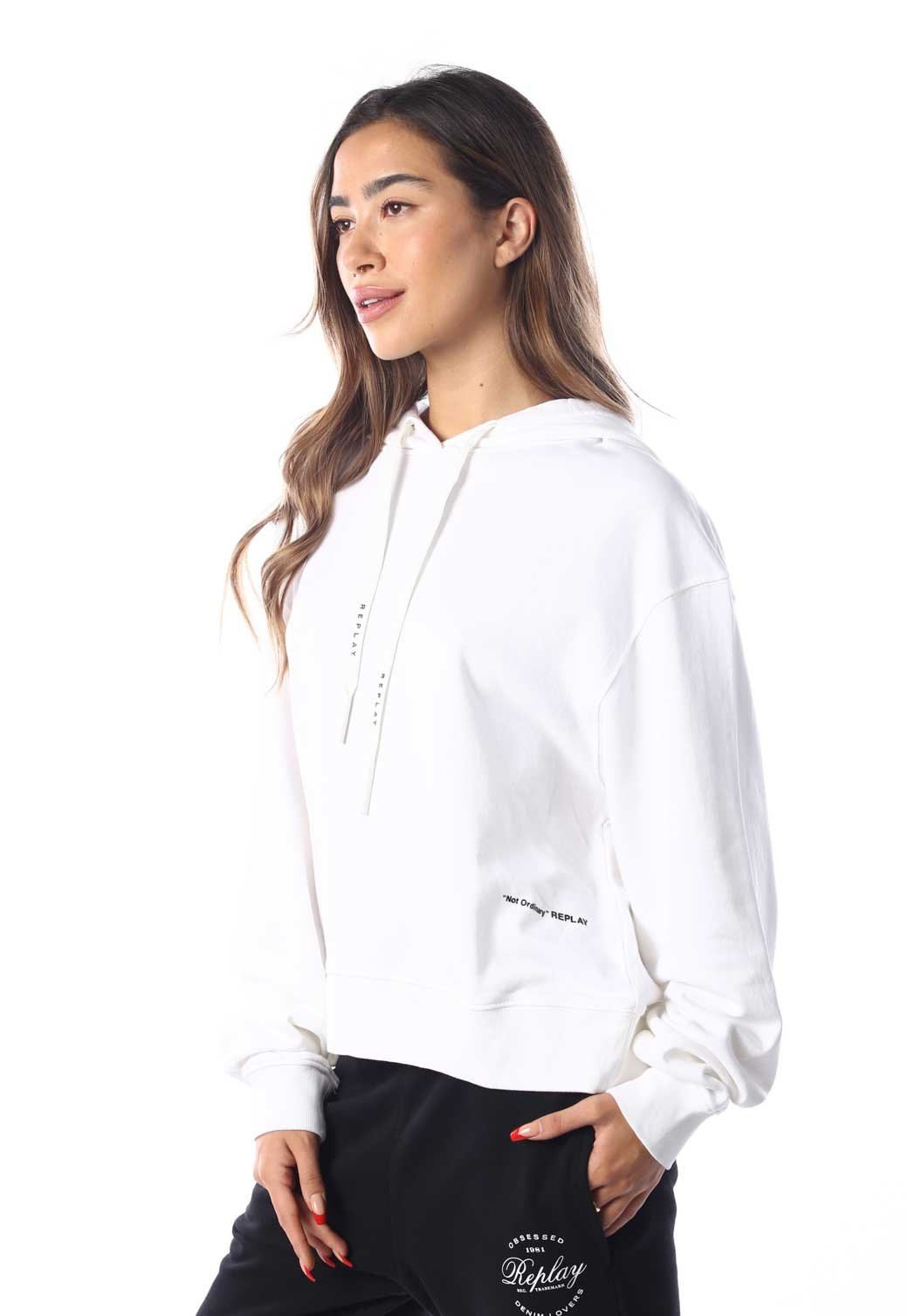 סווטשירט קפוצ'ון הדפס לוגו נשים - Replay