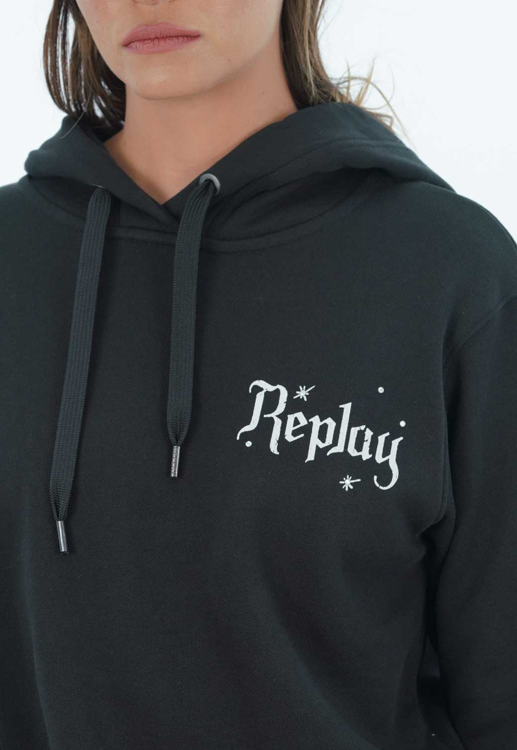 סווטשירט קפוצ'ון עם לוגו קטן וקוביות בגב נשים - Replay