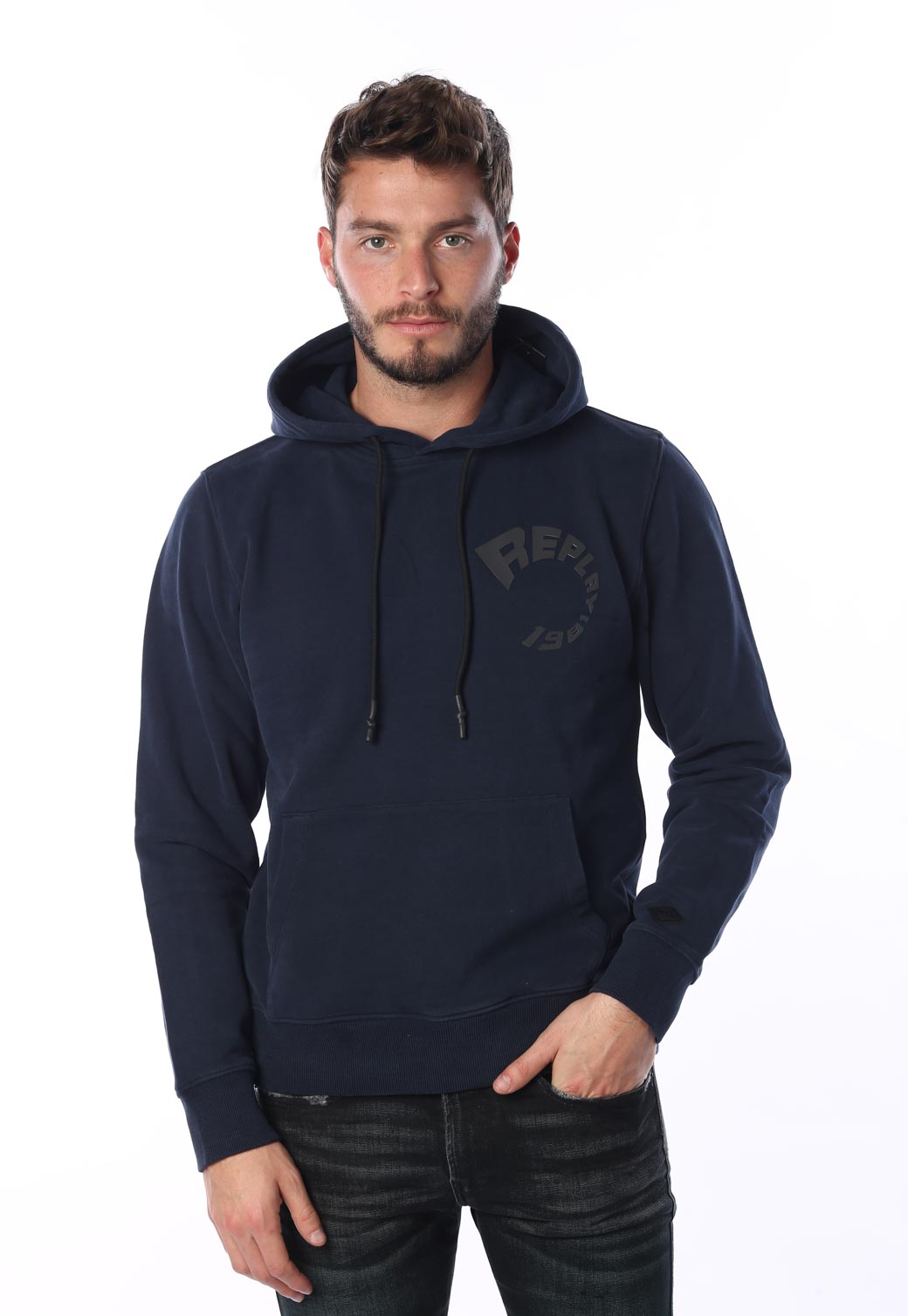 סווטשירט קפוצ'ון עם לוגו מעוגל בחזה גברים - Replay