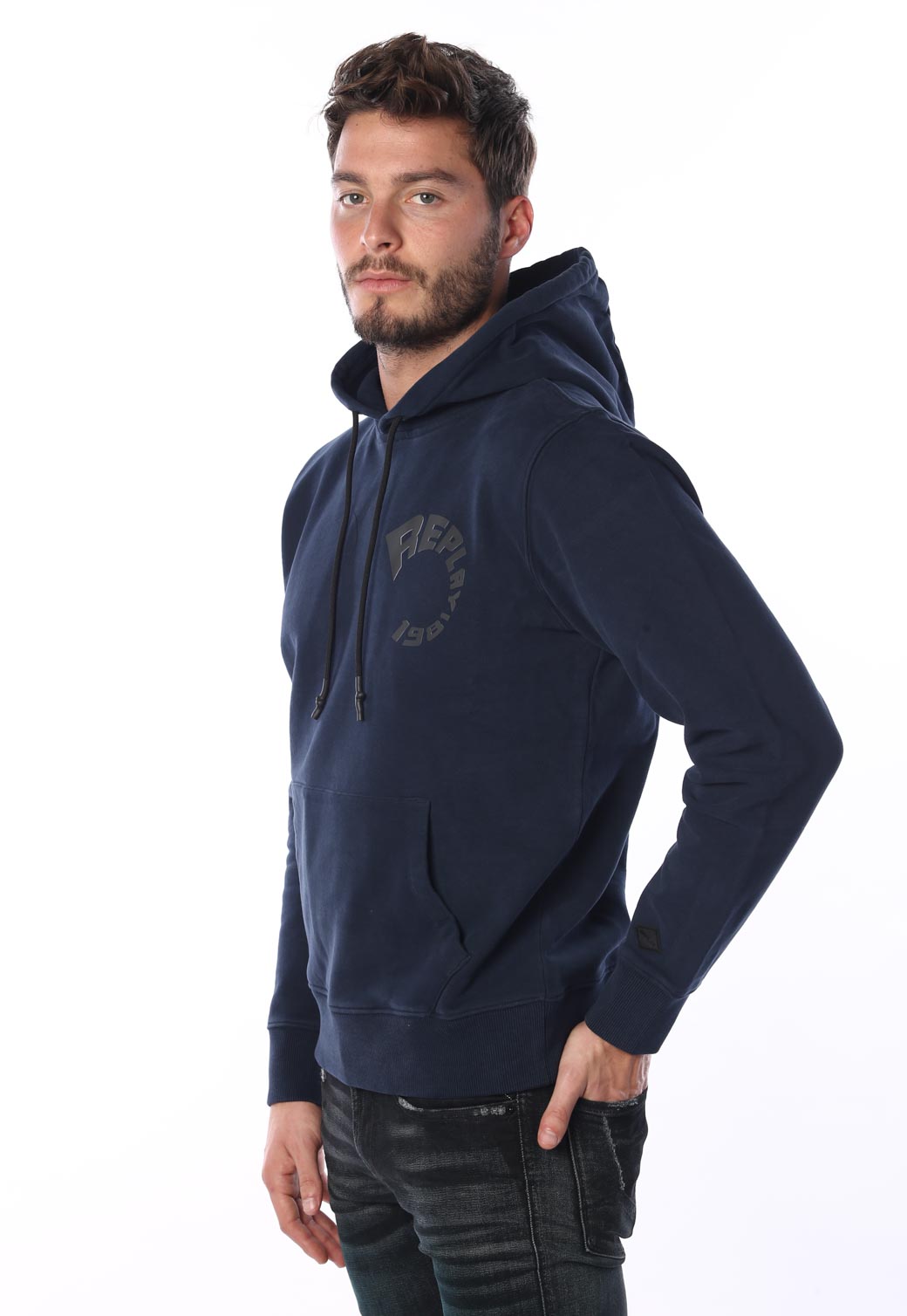 סווטשירט קפוצ'ון עם לוגו מעוגל בחזה גברים - Replay