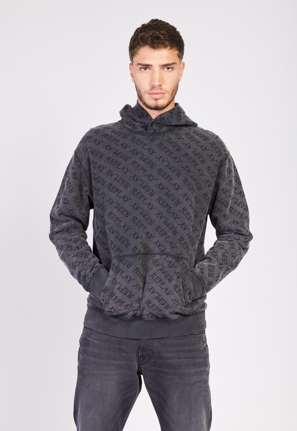 סווטשירט קפוצ'ון ווש לוגומאניה גברים - Replay