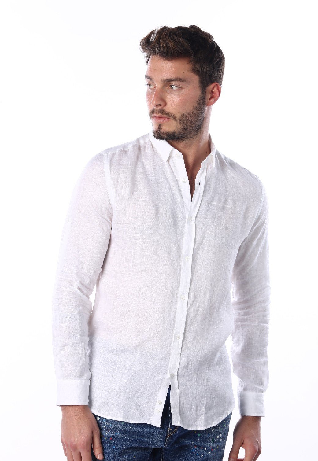 חולצה מכופרת מבד פשתן גברים - Replay