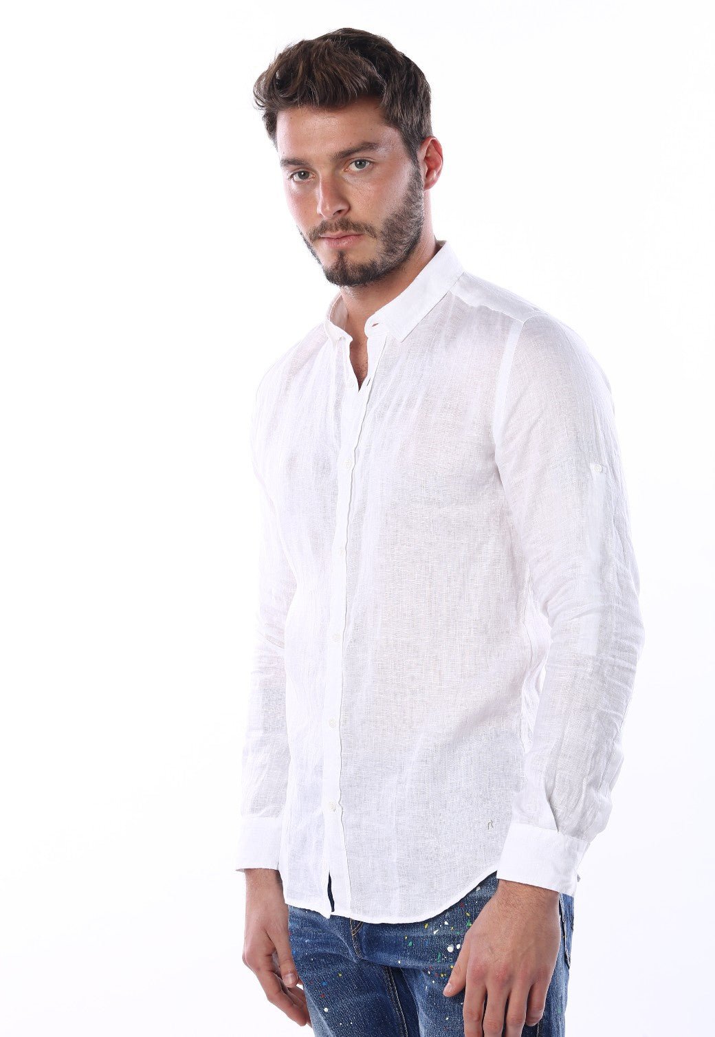 חולצה מכופרת מבד פשתן גברים - Replay