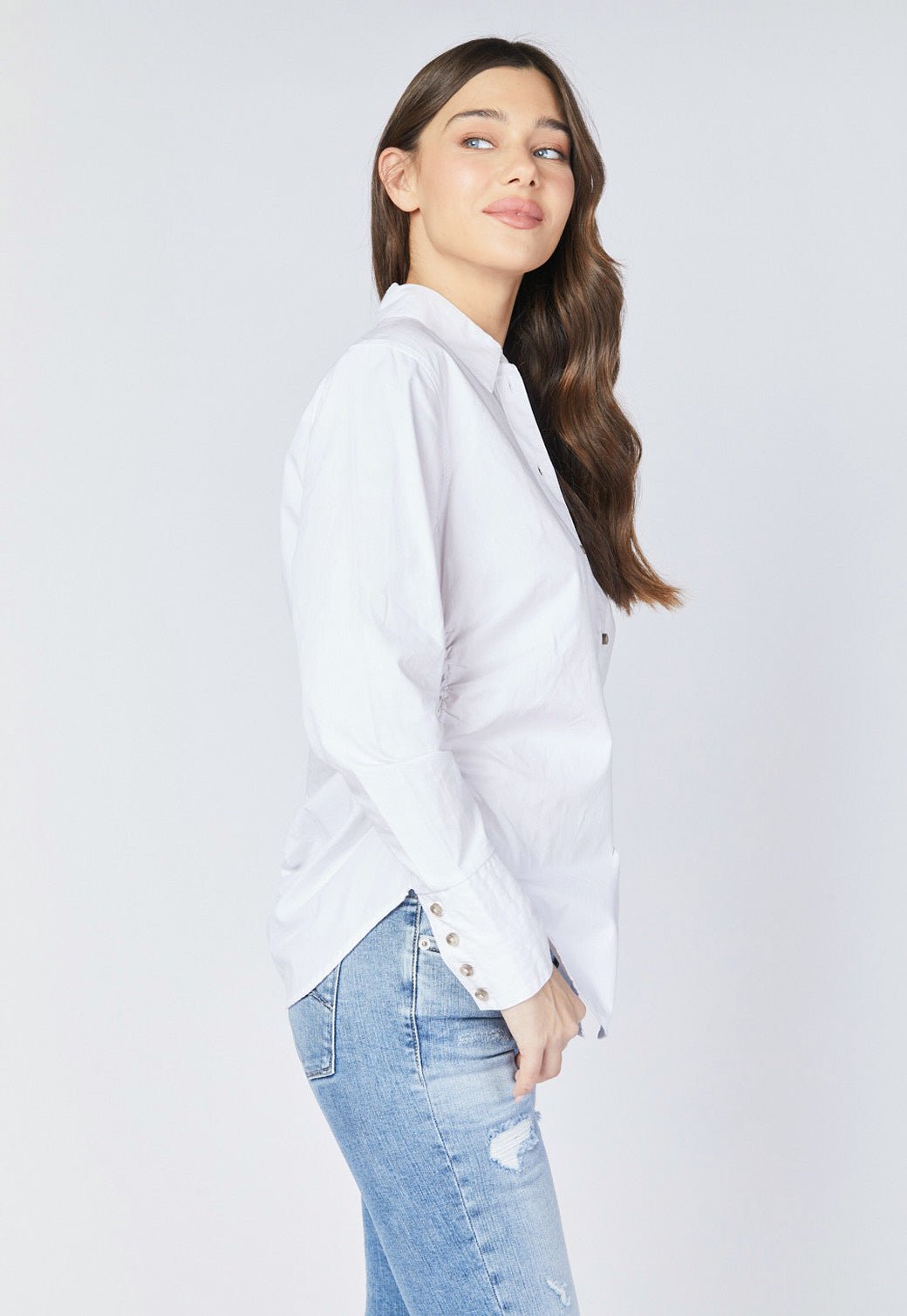 חולצה מכופתרת ארוכה עם שרוך כיווץ בצד נשים - Replay