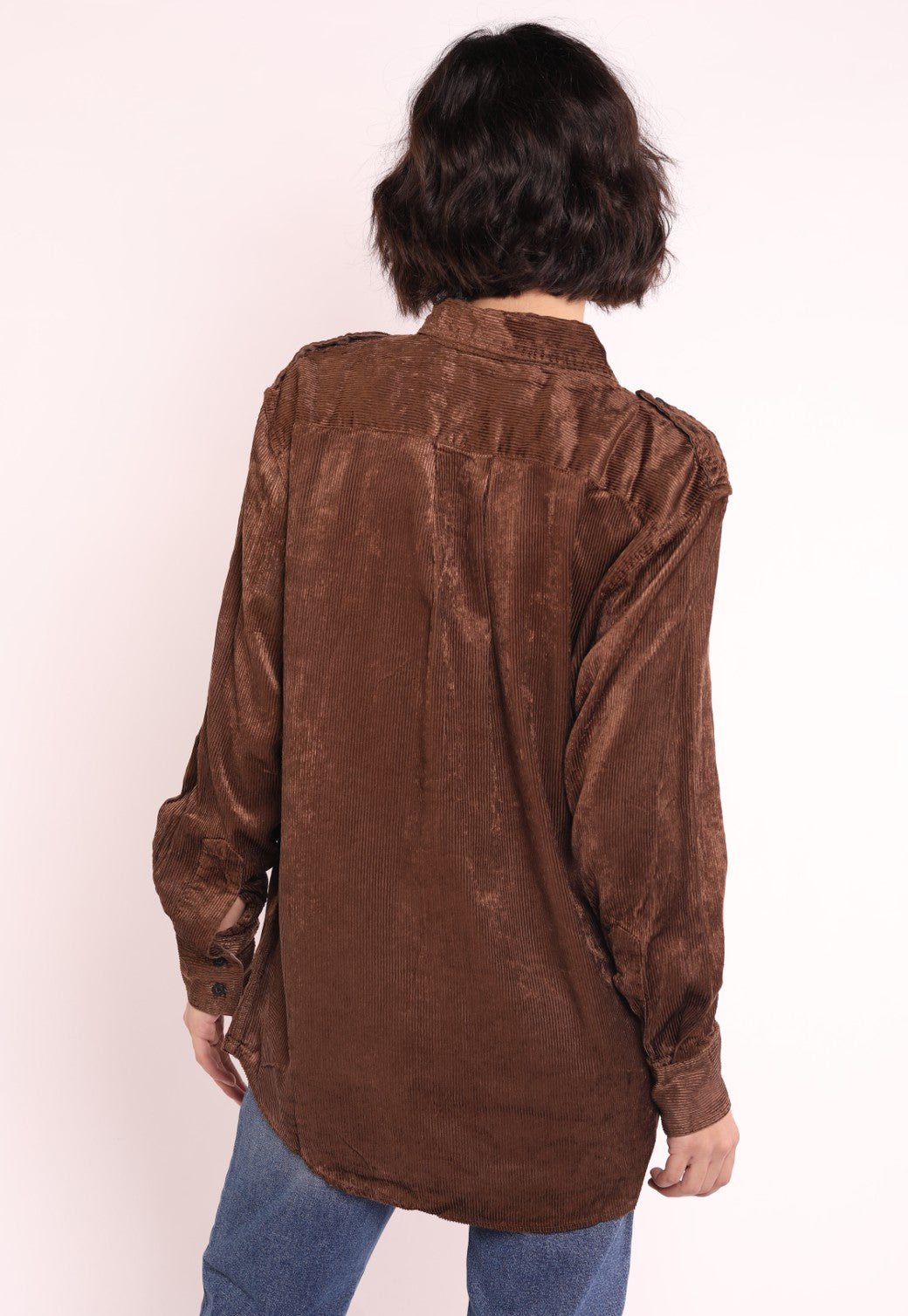 חולצה מכופתרת קורדרוי עם לוגו במותן נשים - Replay