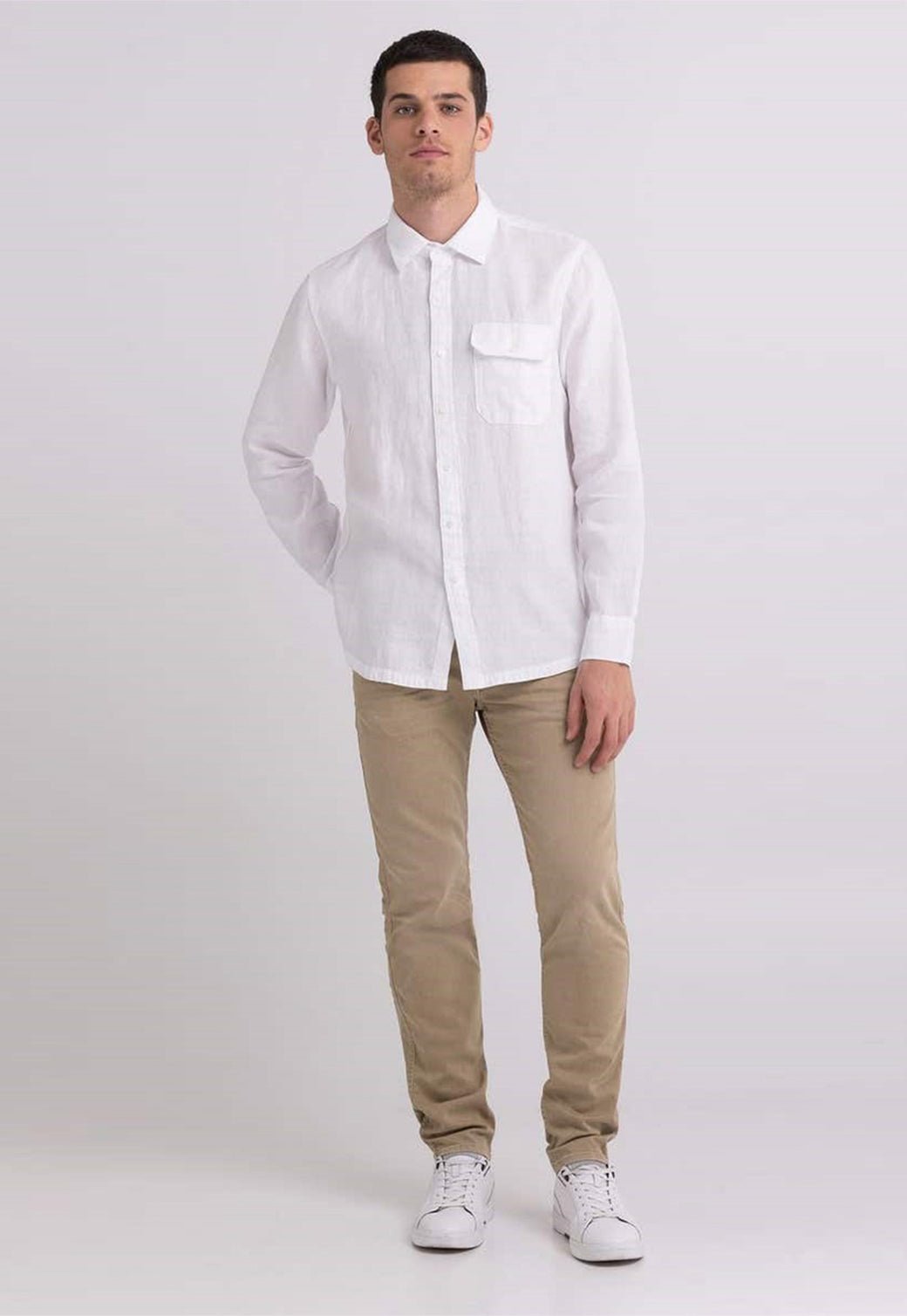 חולצה מכופתרת עם כיס חזה גברים - Replay