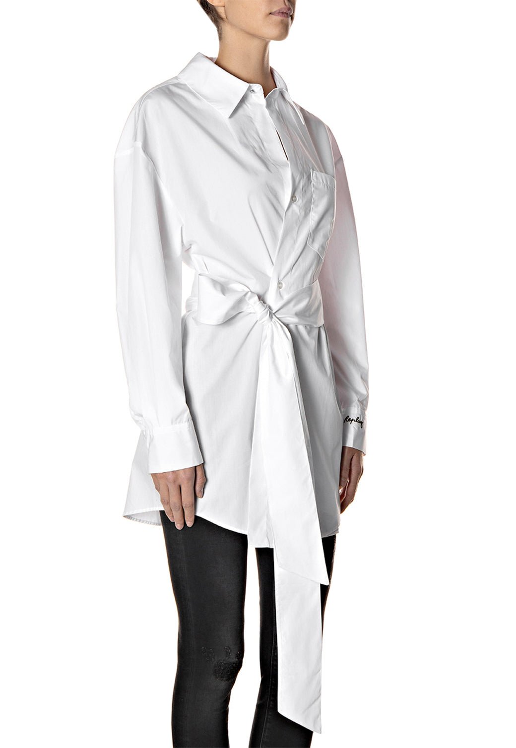 חולצה מכופתרת עם קשירה במותן נשים - Replay