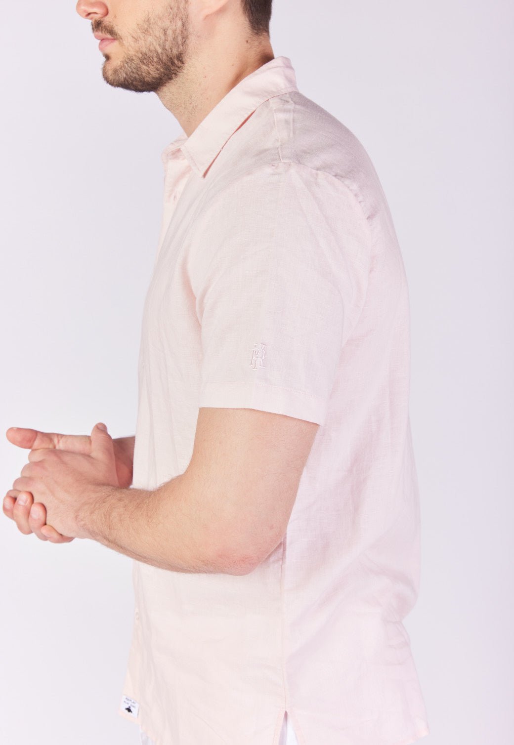 חולצה מכופתרת שרוול קצר מבד פשתן גברים - Replay