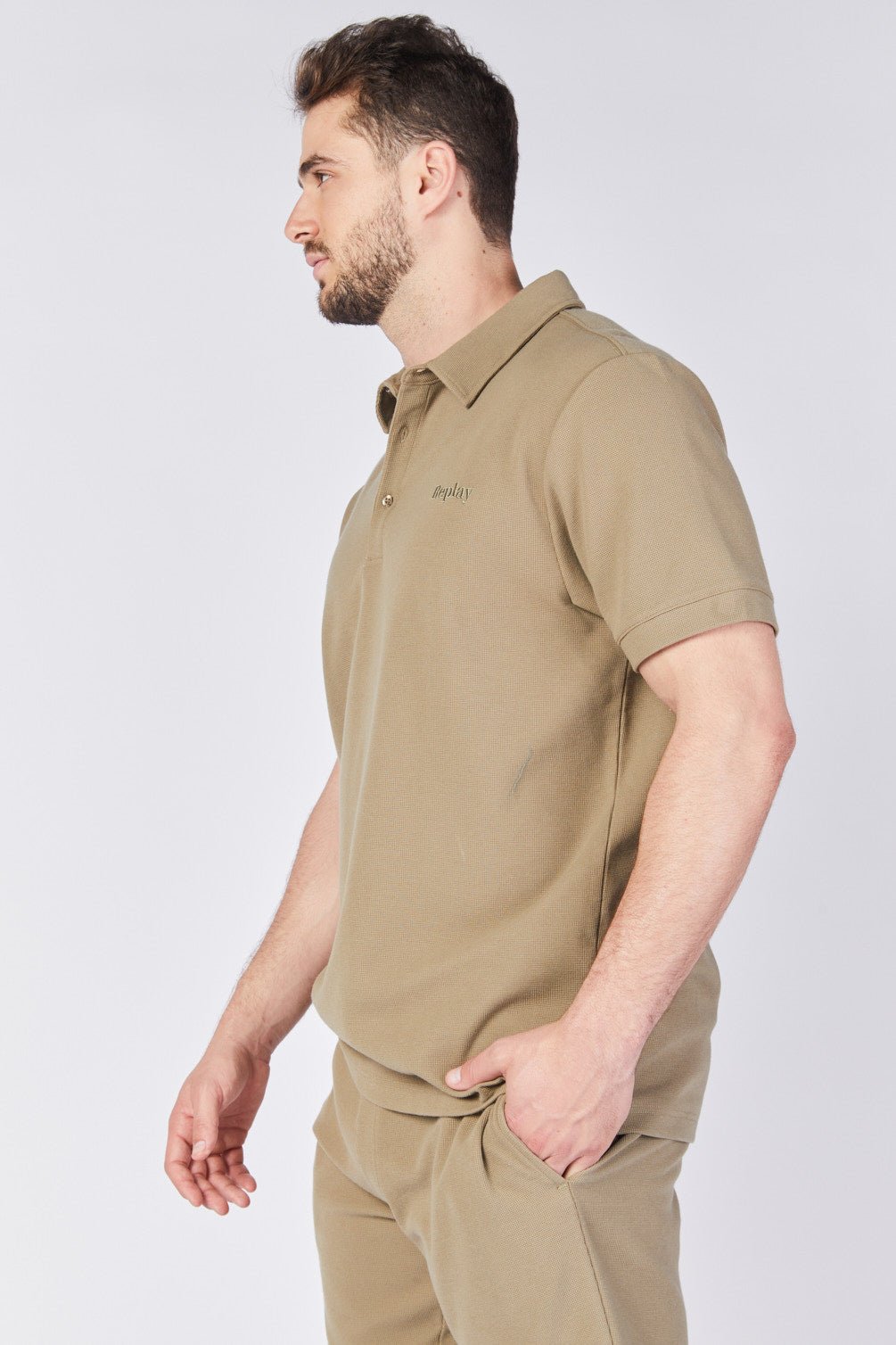 חולצת פולו קצרה וופל גברים - Replay