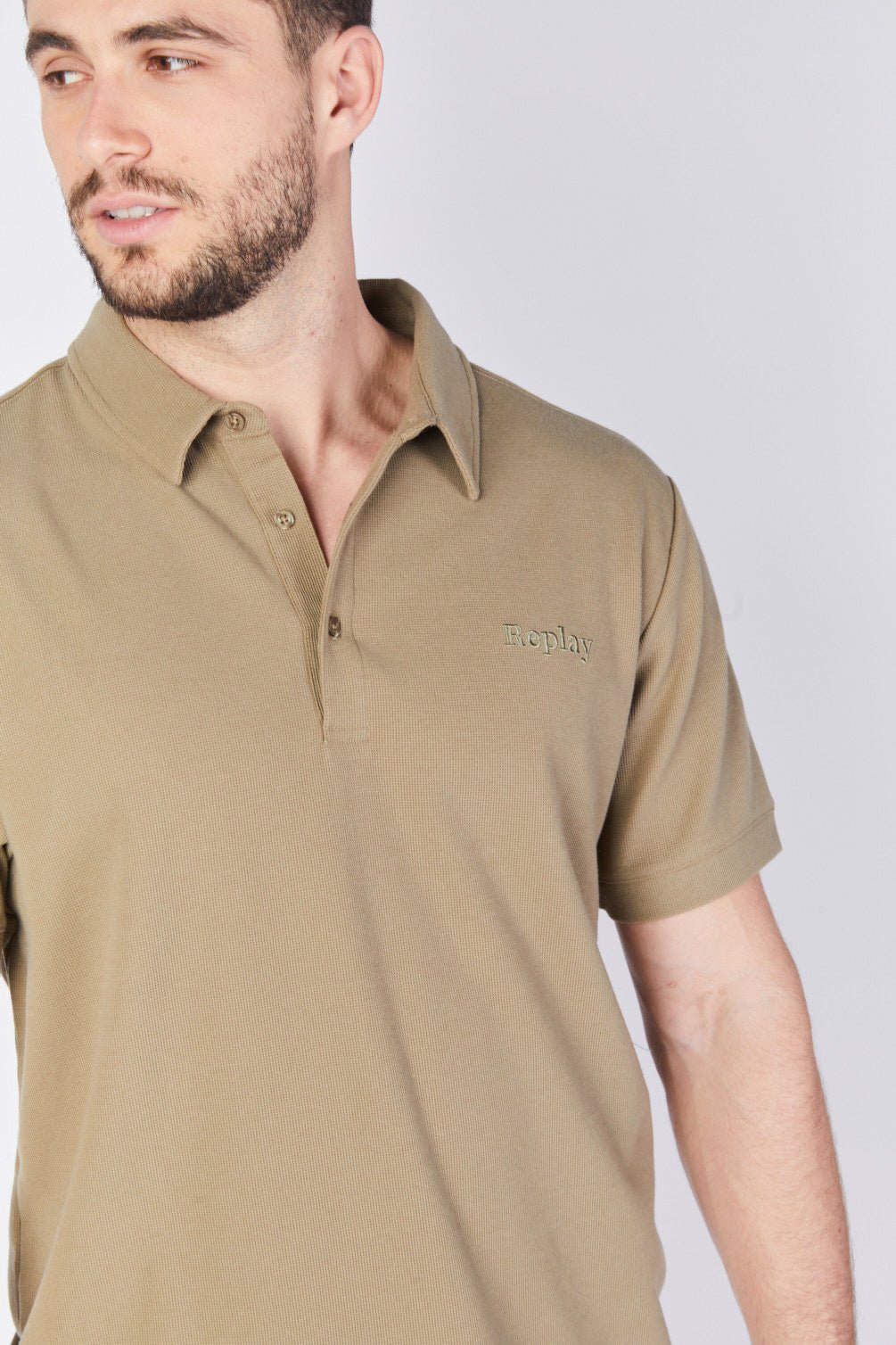 חולצת פולו קצרה וופל גברים - Replay