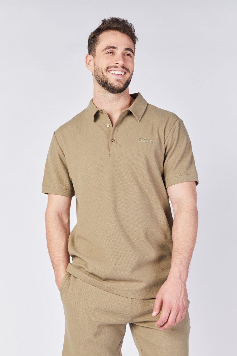 חולצת פולו קצרה וופל גברים - Replay